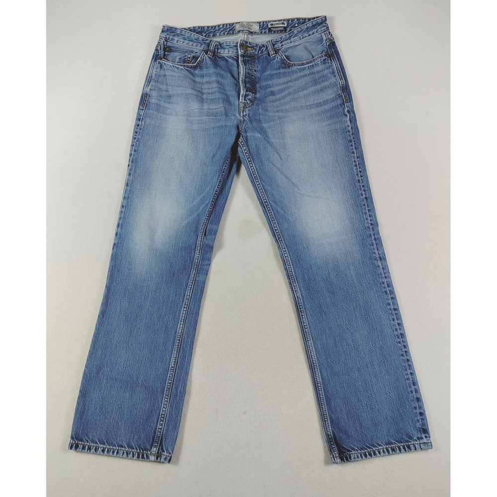 Fat Face‎ Jeans Mens 34 Blue Medium Wash Denim Straight Leg Button Fly Casual